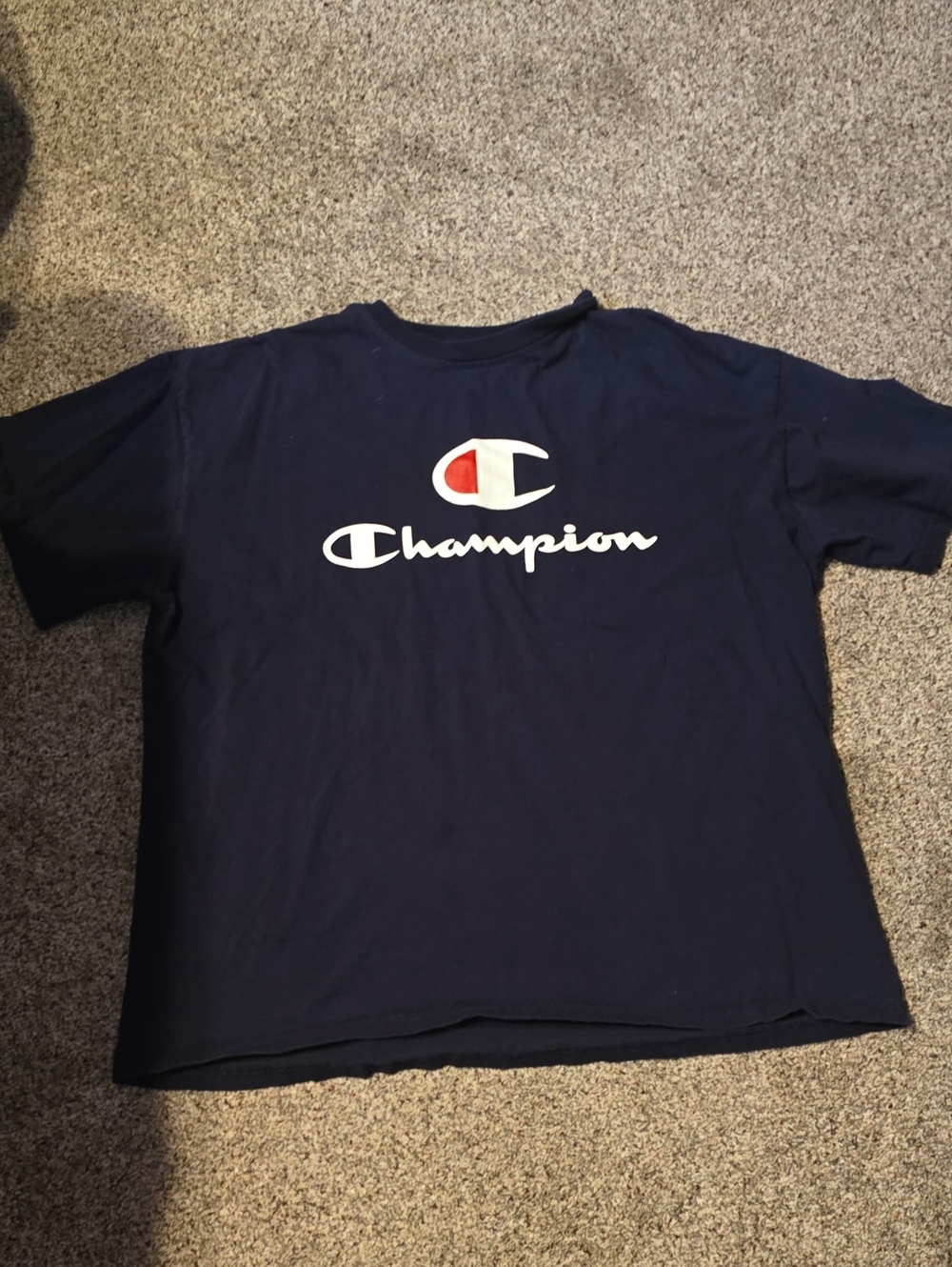 Champion Navy Short Sleeve Tee with White & Red Logo - Picture 1 of 3